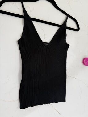 Final Touch Black Ribbed V-Neck Camisole